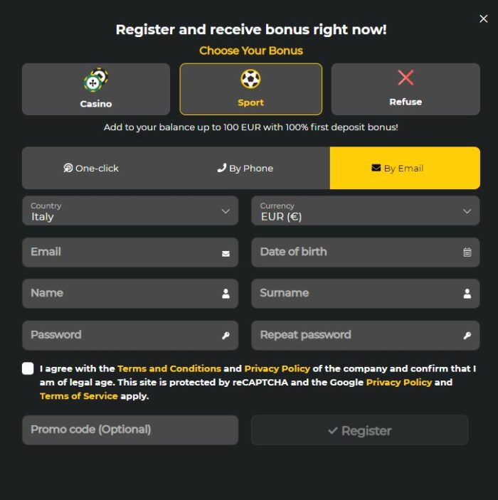 registrarsi a betwinner